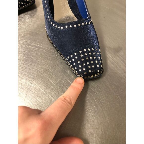 Valenti Franco Womens Blue Nylon Heels with Rhinestones Size 6M - Picture 12 of 15